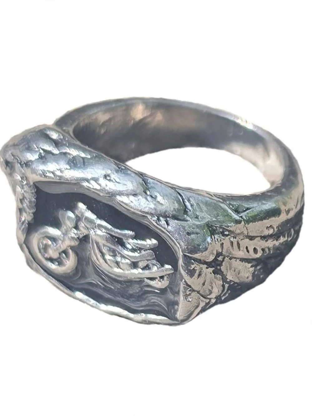Men's Silver-Tone Black Onyx Motorcycle Signet Ring